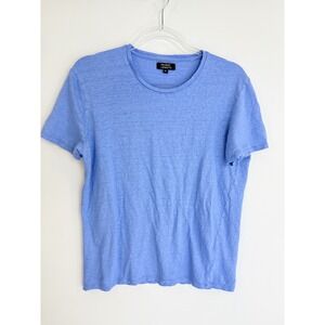 Galeries Lafayette Linen T-Shirt Women XL Blue Short Sleeve Crew Neck Slub Knit